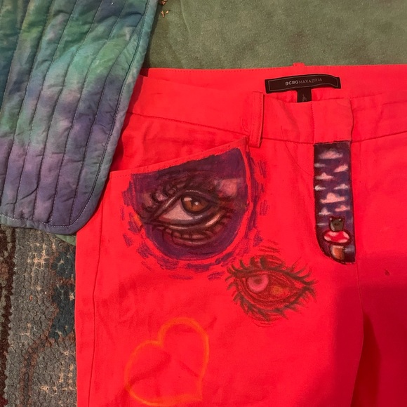 Hand painted straight legged bright coral BCBG Maxmara Slack size 8 - Picture 7 of 16